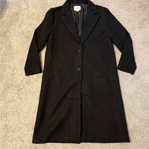 Vigoss Black Long Wool-Blend Single-Breasted Coat